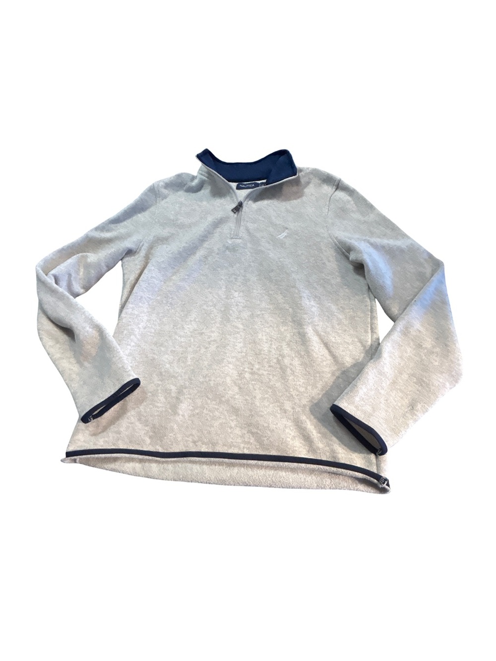 Nautica Natural Fleece 1/4 Zip Pullover Sweater Navy Blue Trim Size M Gorpcore